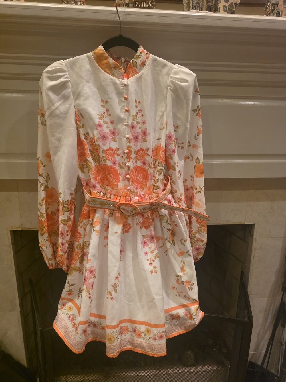 Main Strip White Mini Dress with Orange and Pink Floral Print
